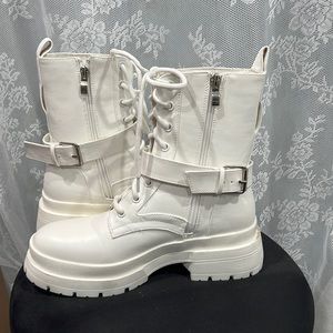 Lilana white Moto boots